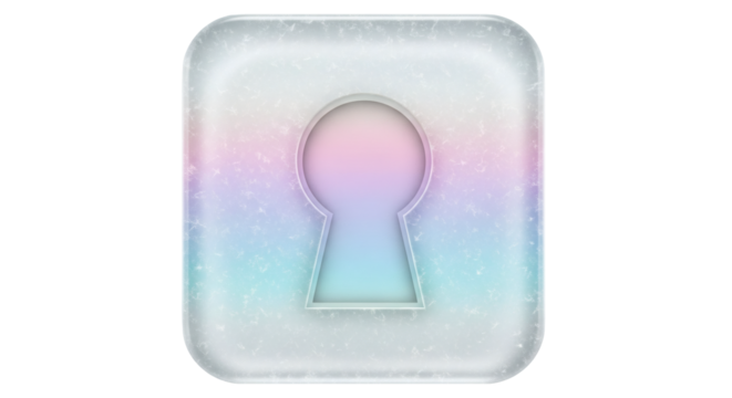 Frosted pastel keyhole icon with soft gradient colors, on transparent background, symbolizing access, privacy, and digital security in a modern minimalistic design concept