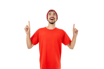 Naklejka premium Joyful man celebrates winter festivities, isolated, PNG