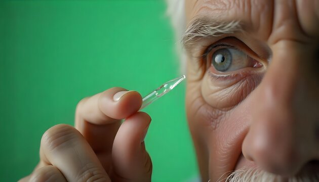 An older man administers eye drops, emphasizing glaucoma prevention and the significance of eye health awareness