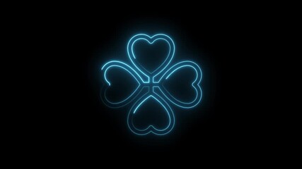 Glowing neon four leaf clover animation background for st patricks day celebration luck