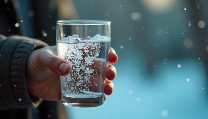 A person holding a clear glass of bubbly water, reflecting a commitment to health and sobriety during the New Year
