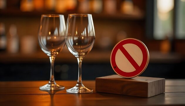 Two wine glasses on a bar counter highlight the theme of abstinence and mindful drinking for a healthier lifestyle