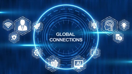 Digital global connections network of technology and innovation icons in blue background - Powered by Adobe