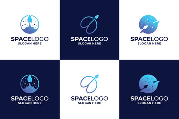 Set of creative space with rocket logo design