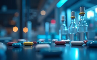 Background pharmaceutical research scientific banner abstract biotech. High quality