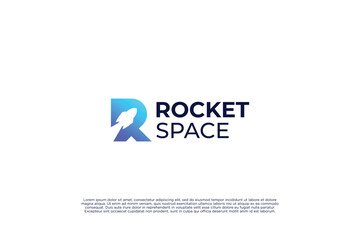 Rocket with initial letter R logo design