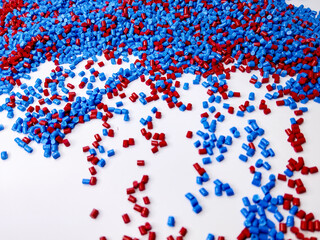 plastic masterbatch, colorful polymer masterbatch type cold cutting raw material granular, isolated on white background, for product catalog design of plastic manufacturing industry company profile