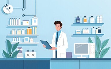 Biotechnology laboratory, vector flat style design illustration. High quality