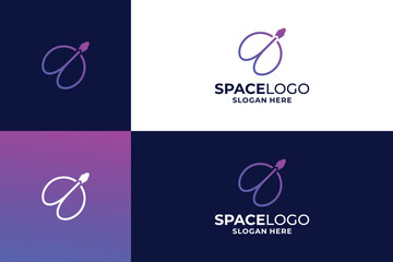 Line art Rocket space logo design template