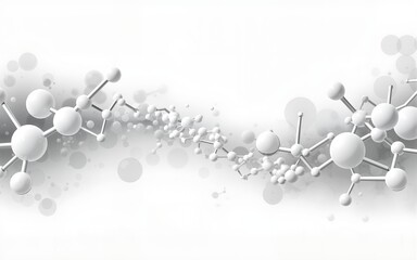 Horizontal border with molecules, data or other tech structure elements. Pharmacy, biotechnology or chemistry design concept. Vector decoration element in gray colors. High quality