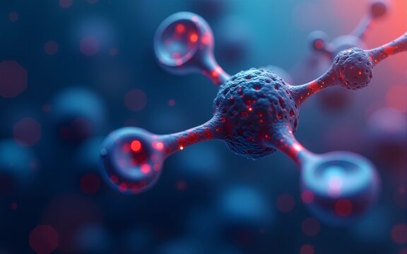 An innovative background image with geometric shapes in cool gradients, featuring a molecular model of a microbial enzyme, relevant to industrial biotechnology and biocatalysis. shiny, Minimal and