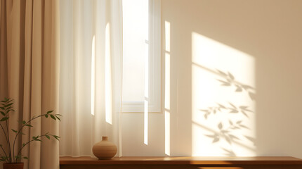 Interior Serenity Window Light Casting Plant Shadows in a Calm Space