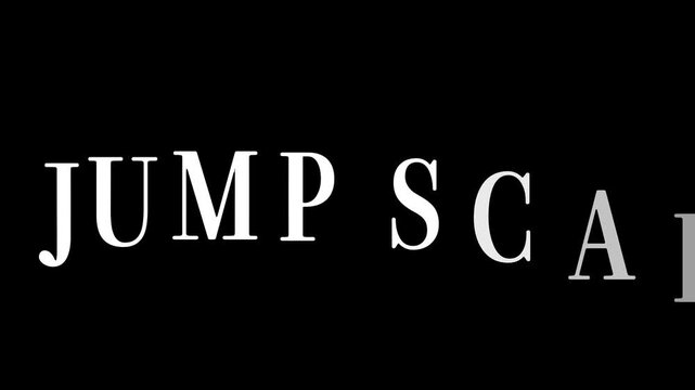 The words jump scare displayed in white bold serif font on a solid black background image art