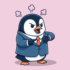 Angry Business Penguin Impatiently Checking Watch