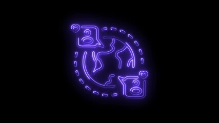Neon illustration of global connection with people and hearts on black background - Powered by Adobe