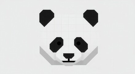 Geometric representation of a giant panda face rendered in black and white tones