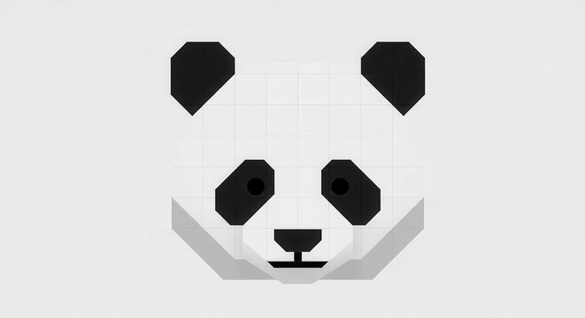 Geometric representation of a giant panda face rendered in black and white tones