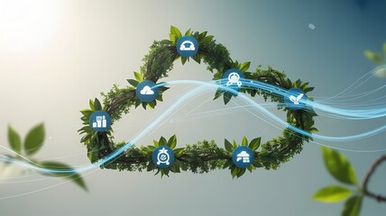 cloud with green leaves and eco-friendly icon