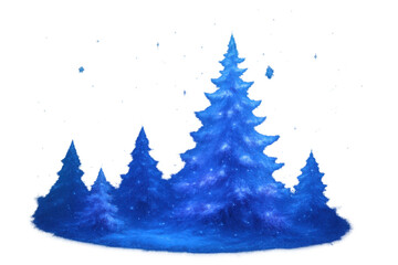 Obraz premium Blue winter forest with pine trees and falling snow, creating a festive holiday scene on transparent background