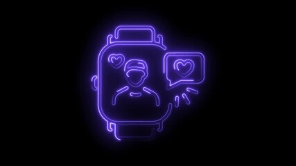 Smartwatch glowing neon ui concept showing social media notifications and connection with people - Powered by Adobe