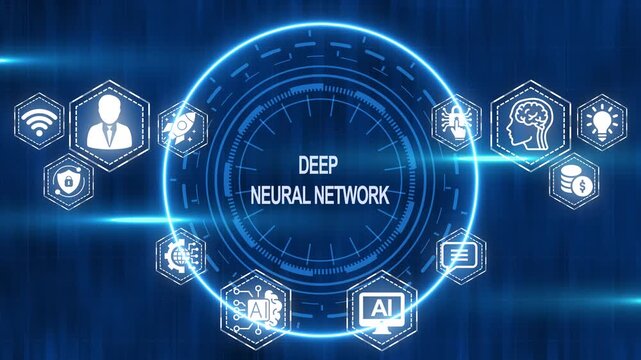Deep neural network concept with ai and machine learning technology on blue background