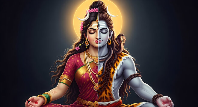 Artistic Ardhanarishvara Portrait with Soft Studio Light