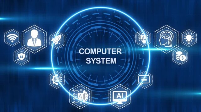 Futuristic computer system presentation with artificial intelligence and technology concepts