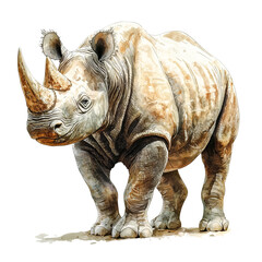 Fototapeta premium Watercolor Rhinoceros Standing — Generative AI Illustration