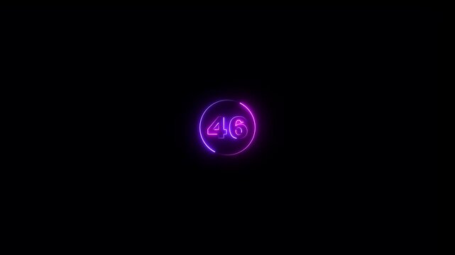 Abstract 46 text neon number animation on the black background. Glowing neon 46 number mathematics count text animation.