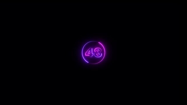 Abstract 48 text neon number animation on the black background. Glowing neon 48 number mathematics count text animation.