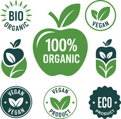 Collection of green bio organic and vegan product certification logos vector