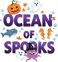 Ocean Of Spooks Halloween Theme Pumpkin Ghost Octopus Shark