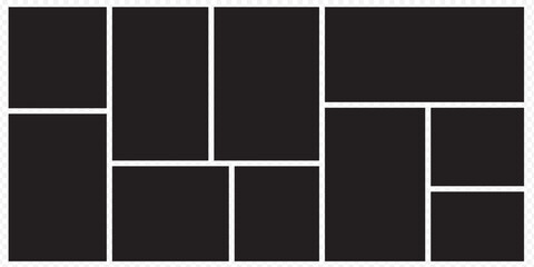 Blank photo frame design, vector collage template layout of six photo frames. Black 6  picture slot Photo album mockup. New collections. Vector illustration. Eps 10.