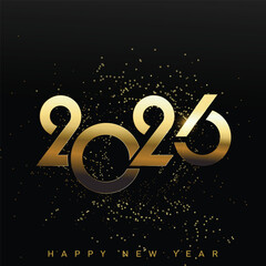 Luxury Happy New Year 2026 with bold gold typography and glitter. Vector