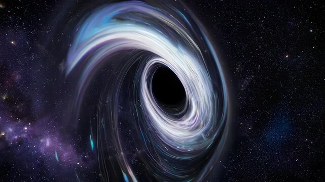 Vortex Swirl of Cosmic Energy Gravitational Pull Towards Black Hole Center Dark Void Amidst Starry Expanse