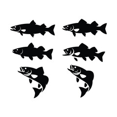 Silhouettes of six different fish species in various poses
