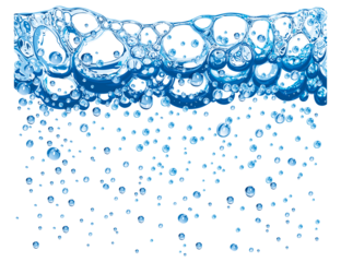 Abstract background with blue bubbles and water surface