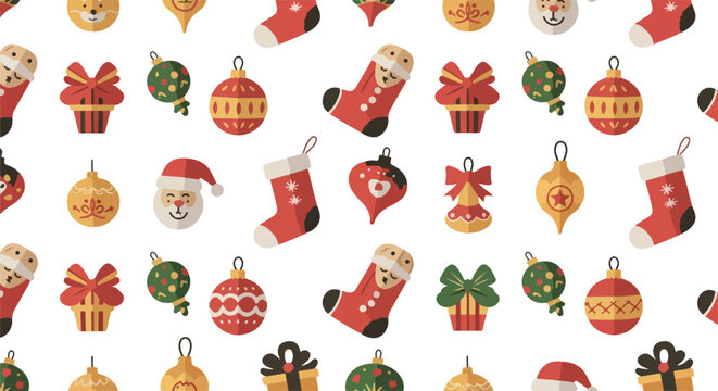 Pixel Art Christmas Pattern Festive Stockings Baubles Gifts Santa Icons