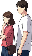 Pixel Art Couple Standing Together Casual Outfit Pink Shirt Blue Jeans White T Shirt