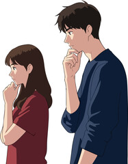 Pixel Art Couple Thinking Thoughtful Pondering Pensive Mood Isolated