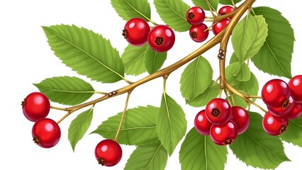 Lingonberry branch with red berries,  on white or background