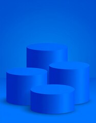 Four blue cylindrical stages, varying heights, in gradient blue background