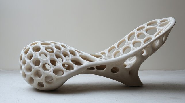 Abstract off-white, porous, organic-shaped chaise lounge.