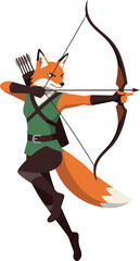 Pixel Art Fox Archer Aiming Bow With Arrows in Green Tunic