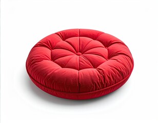 Plush red cushion round, tufted, inviting, modern