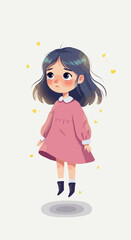 Pixel Art Girl Pink Dress Floating With Hearts Simple Minimalist