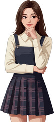 Pixel Art Girl Thoughtful Pensive Pose Casual School Outfit Isolated