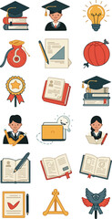 Pixel Art Graduation Education Icons Set Lightbulb Book Bag