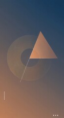 Minimalist geometric design features a copper triangle overlaid on concentric circles against a vertical blue and orange gradient background
