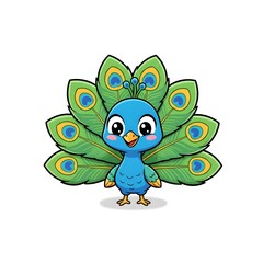 Naklejka premium Cute Cartoon Peacock with Small Displaying Feathers